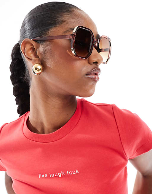 asos AJ Morgan oversized round sunglasses in brown