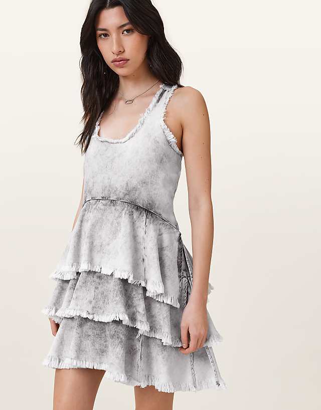Asos Allsaints Cavarly Mini Dress In Denim Grey