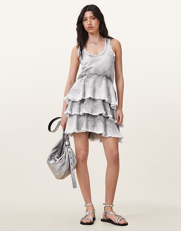 asos Allsaints cavarly mini dress in denim grey