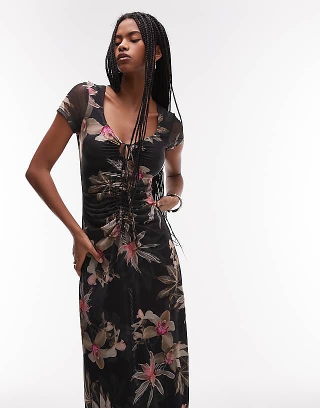 Asos Allsaints Gabby Mesh Dress In Adena Black