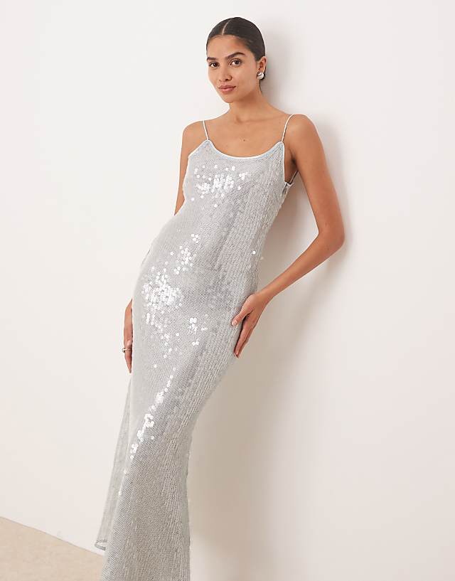 Asos Amy Lynn Scoop Neck Maxi Dress In Grey Sequin