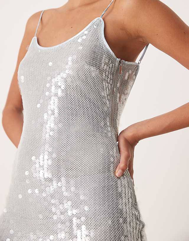 Asos Amy Lynn Scoop Neck Maxi Dress In Grey Sequin