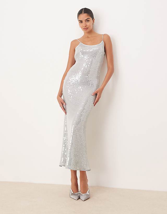 asos Amy Lynn scoop neck maxi dress in grey sequin