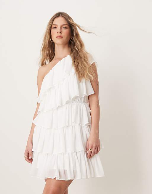 Asos Anaya One Shoulder Tiered Mini Dress In White