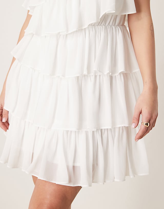 Asos Anaya One Shoulder Tiered Mini Dress In White