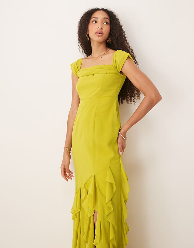 Asos Anaya Ruffle Bardot Maxi Dress In Lime