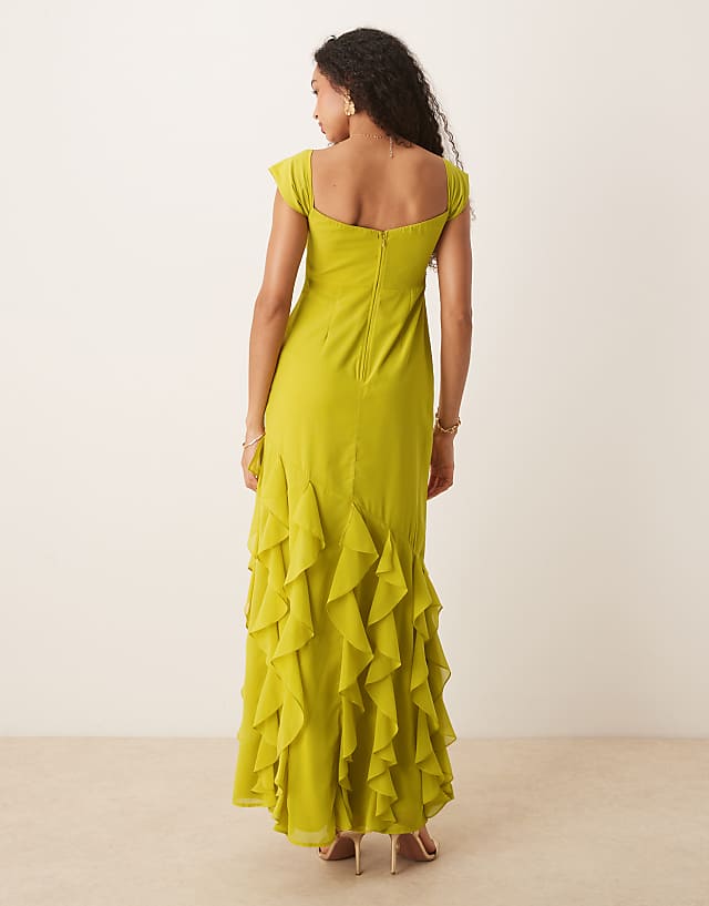Asos Anaya Ruffle Bardot Maxi Dress In Lime