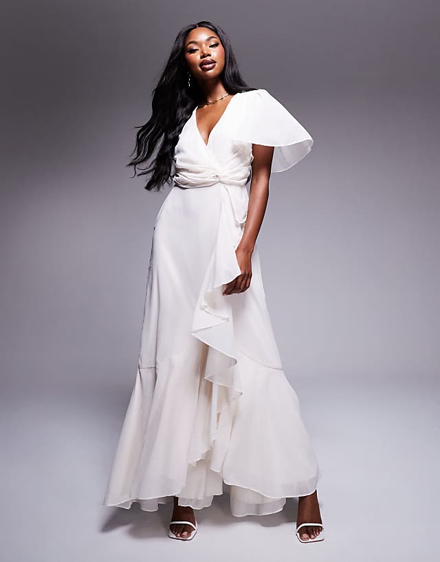 asos Anaya Ruffle Wrap Maxi Dress in ivory