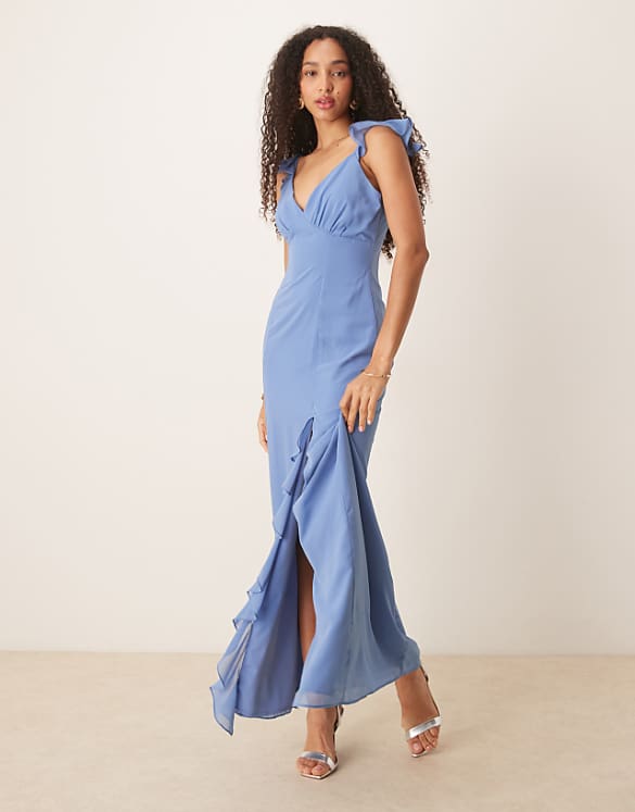 asos Anaya Strappy v neck maxi dress in ocean blue