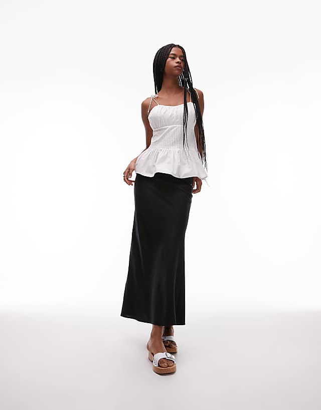 asos ARKET linen rich midaxi skirt in black