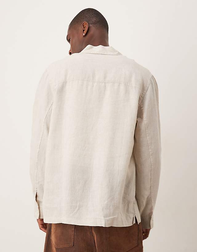 Asos ARKET Linen Shirt With Front Pockets In Beige