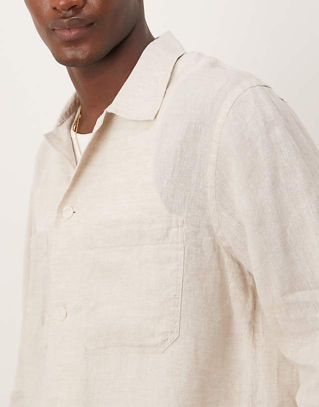 Asos ARKET Linen Shirt With Front Pockets In Beige
