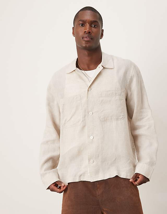 asos ARKET linen shirt with front pockets in beige