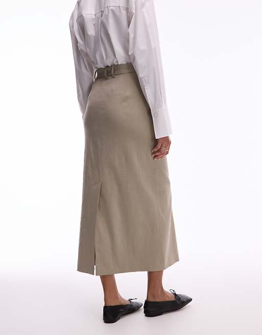 Asos ARKET Linen Utility Midaxi Skirt In Beige