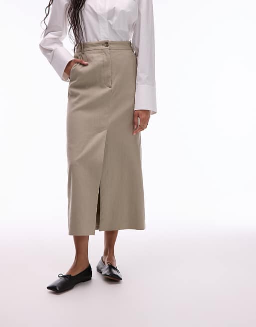 Asos ARKET Linen Utility Midaxi Skirt In Beige