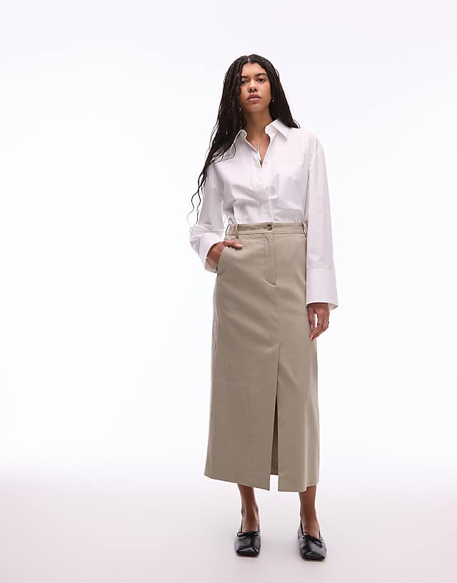 asos ARKET linen utility midaxi skirt in beige