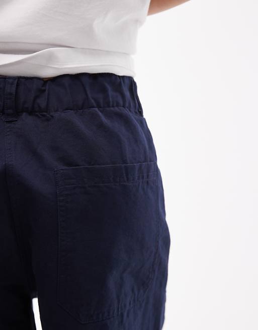 Asos ARKET Mid Waist Linen Chino Shorts In Navy