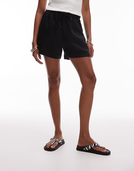 Asos ARKET Pull On Linen Shorts In Black