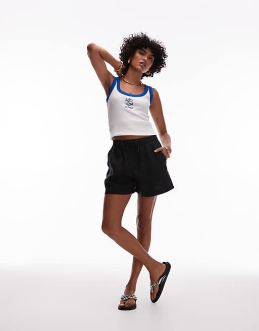 asos ARKET pull on linen shorts in black