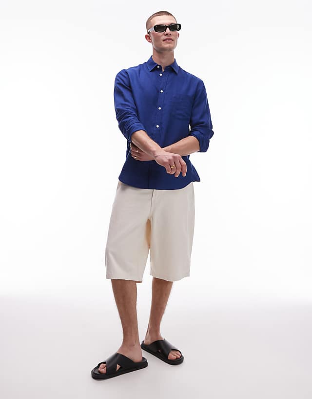 asos ARKET regular fit linen shirt in royal blue