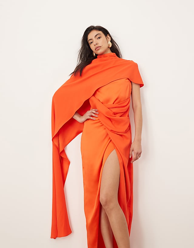 Asos ARRANGE Asymmetric Caped Maxi Dress In Red
