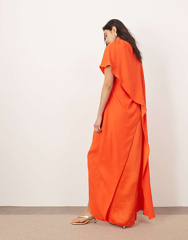 Asos ARRANGE Asymmetric Caped Maxi Dress In Red