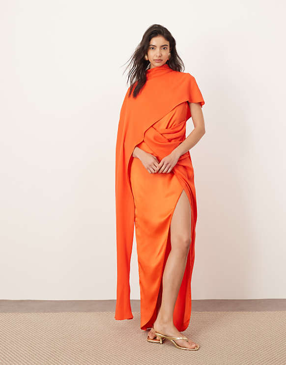asos ARRANGE asymmetric caped maxi dress in red