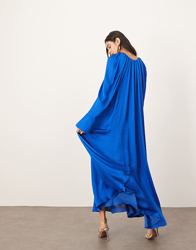 Asos ARRANGE Satin Drape Maxi Dress In Cobalt Blue