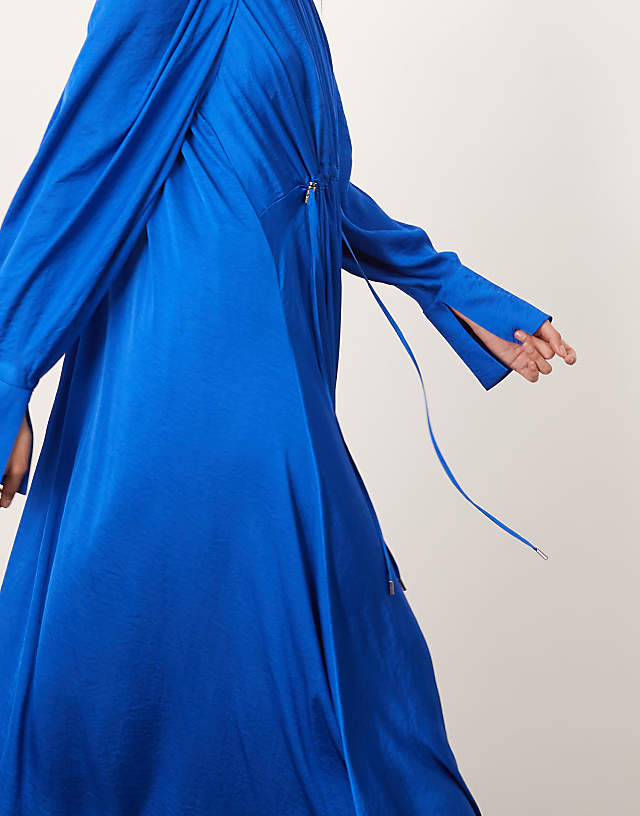 Asos ARRANGE Satin Drape Maxi Dress In Cobalt Blue
