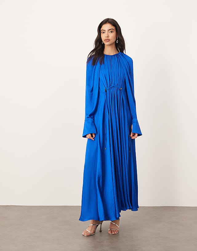 Asos ARRANGE Satin Drape Maxi Dress In Cobalt Blue
