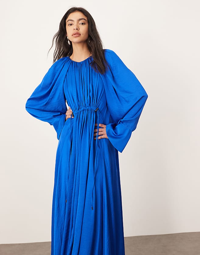 asos ARRANGE satin drape maxi dress in cobalt blue