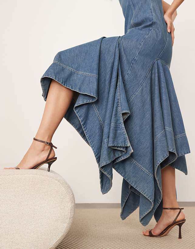 Asos ARRANGE Square Cut Midi Dress In Denim