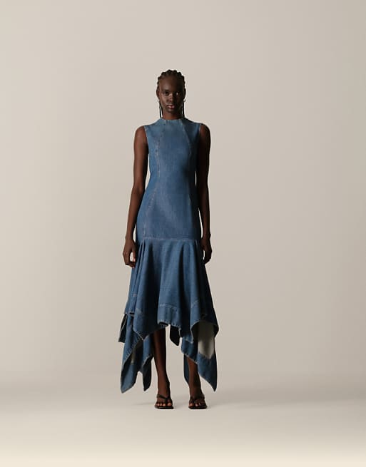 asos ARRANGE square cut midi dress in denim