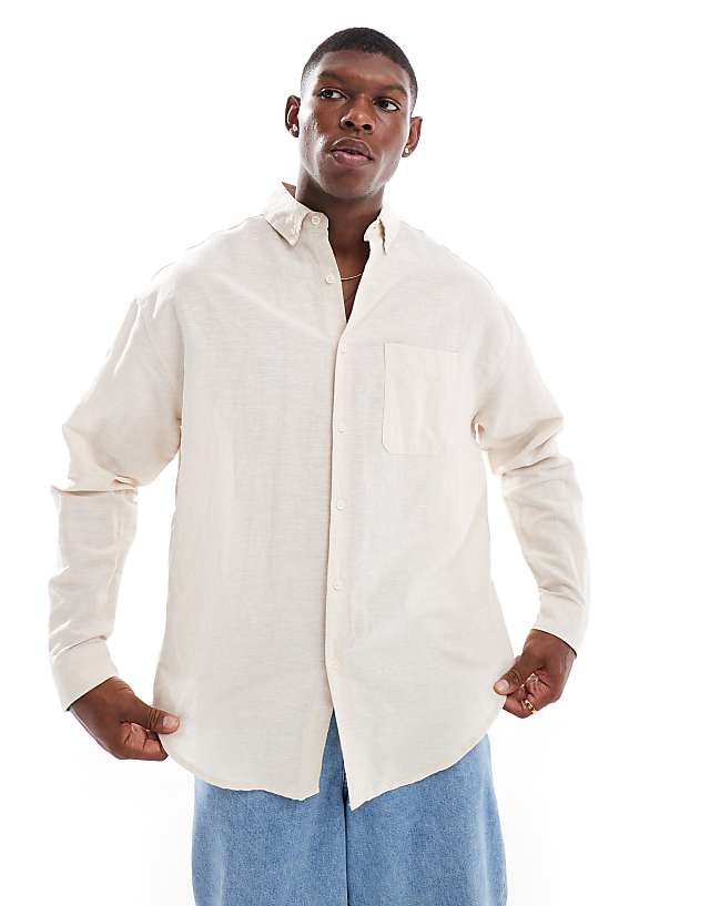asos ASOS DESIGN 90s oversized linen shirt in ecru