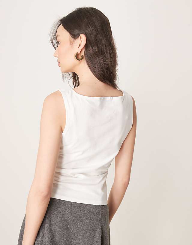 Asos ASOS DESIGN Boat Neck Tank Top In Cream