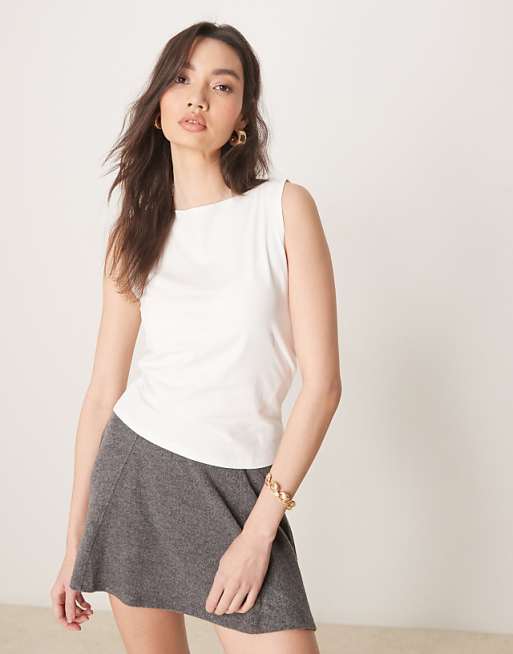 asos ASOS DESIGN boat neck tank top in cream