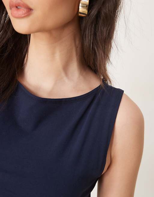 Asos ASOS DESIGN Boat Neck Tank Top In Navy