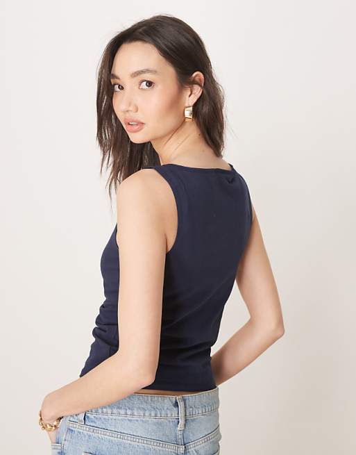 Asos ASOS DESIGN Boat Neck Tank Top In Navy