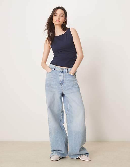 Asos ASOS DESIGN Boat Neck Tank Top In Navy