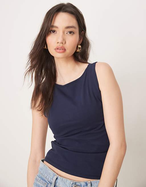asos ASOS DESIGN boat neck tank top in navy