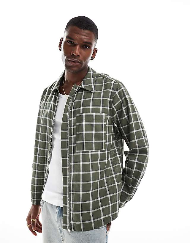 asos ASOS DESIGN boxy check shirt in green