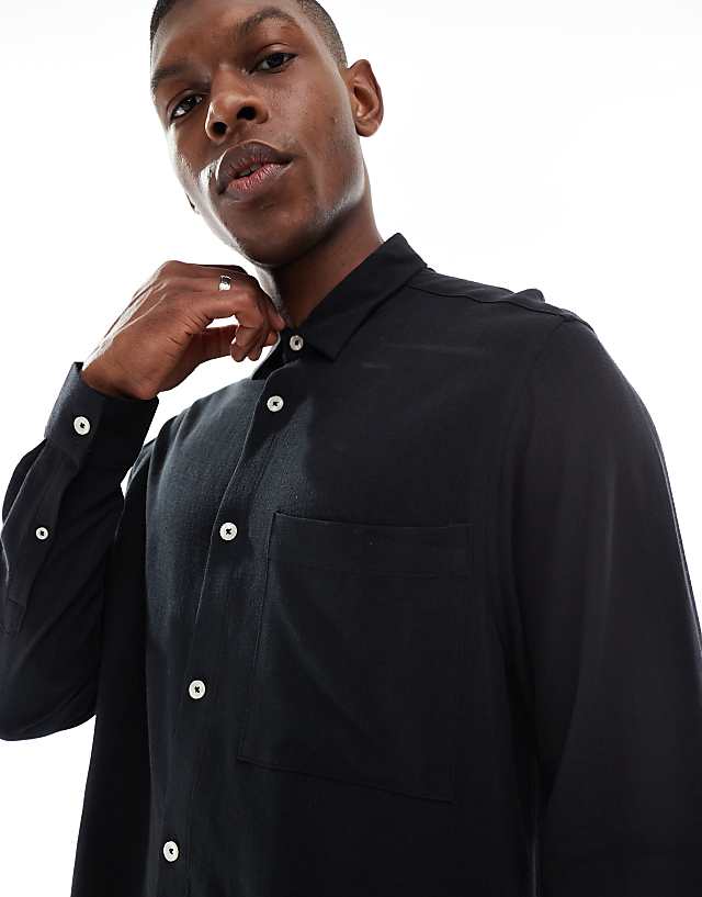 Asos ASOS DESIGN Boxy Linen Blend Shirt In Black