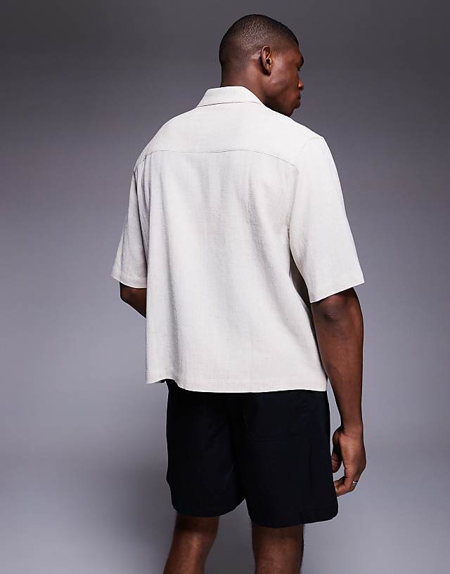 Asos ASOS DESIGN Boxy Linen Blend Shirt In Stone