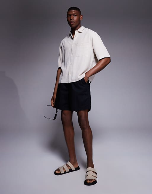 Asos ASOS DESIGN Boxy Linen Blend Shirt In Stone