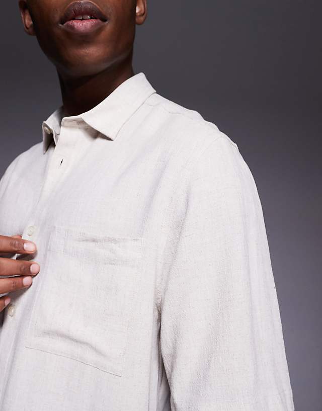 Asos ASOS DESIGN Boxy Linen Blend Shirt In Stone