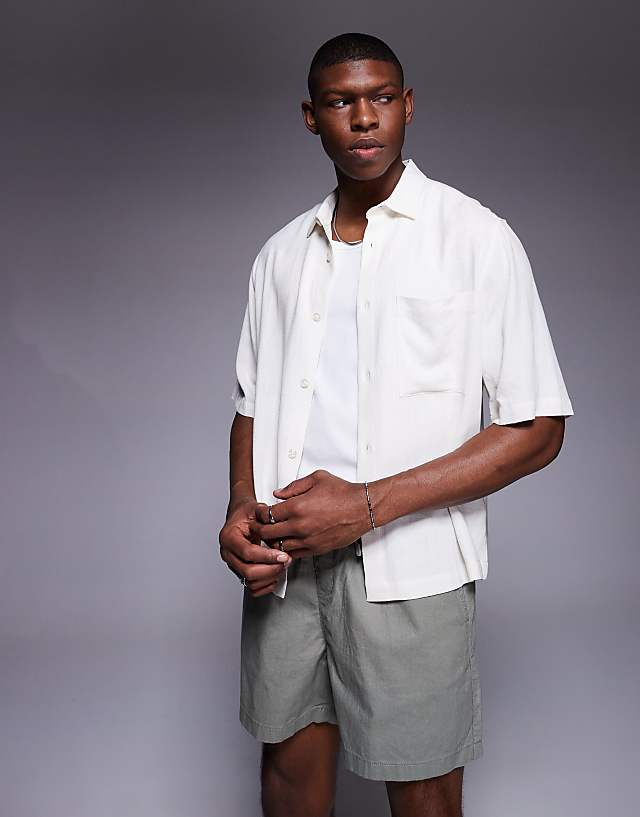 asos ASOS DESIGN boxy linen blend shirt in white