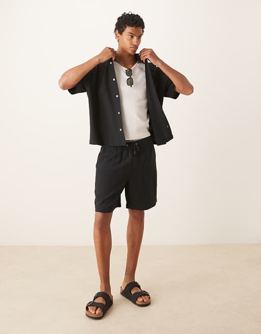 asos ASOS DESIGN boxy linen co-ord in black