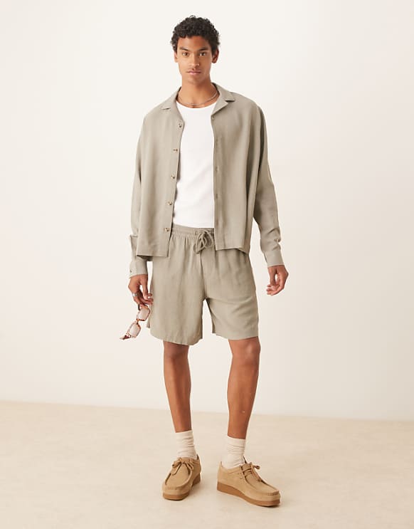asos ASOS DESIGN boxy linen co-ord in green