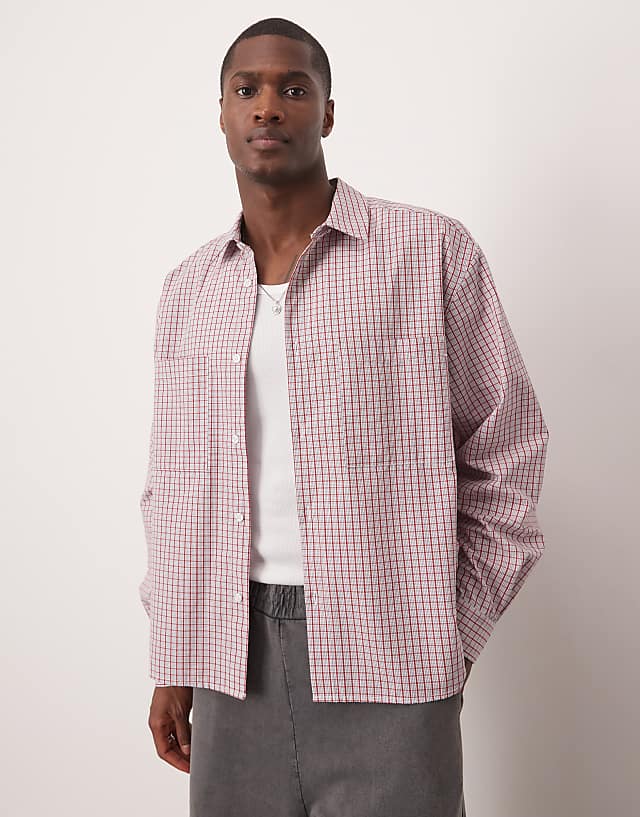 asos ASOS DESIGN boxy oversized check shirt in red
