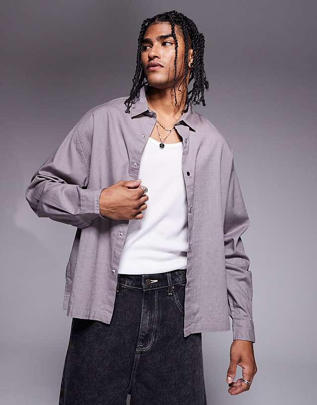 asos ASOS DESIGN boxy oversized shirt in grey